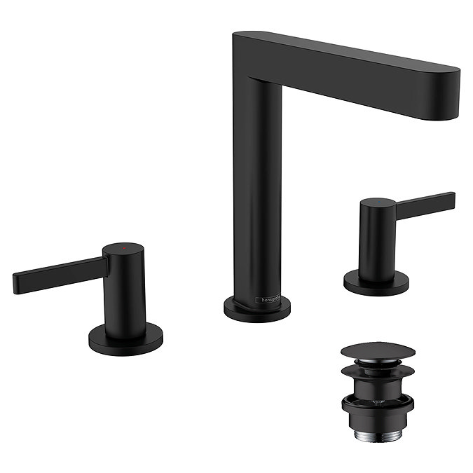 hansgrohe Finoris 3-Hole Basin Mixer 160 with Push-Open Waste - Matt Black