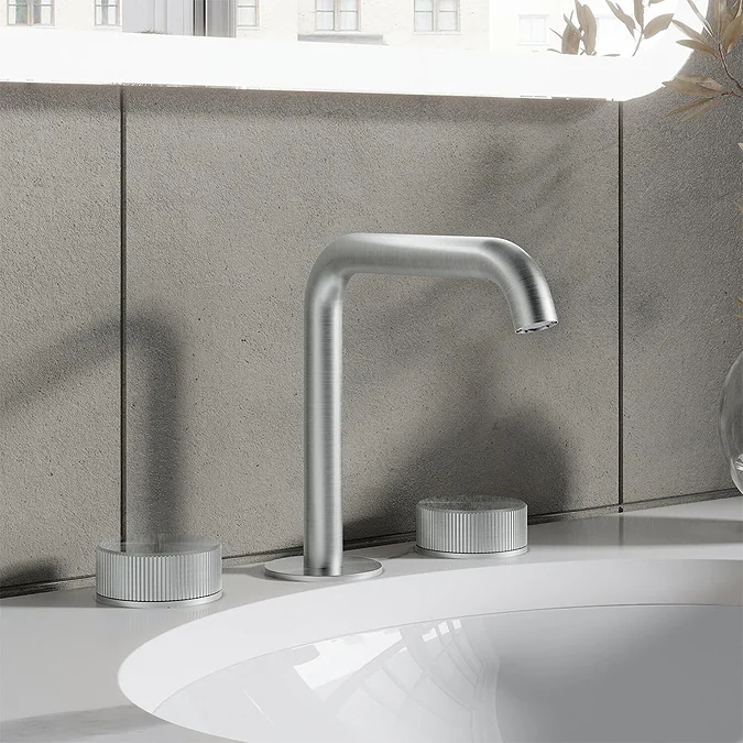 Crosswater 3ONE6 Stainless Steel Deck Mounted 3 Hole Set Basin Mixer - Image 2
