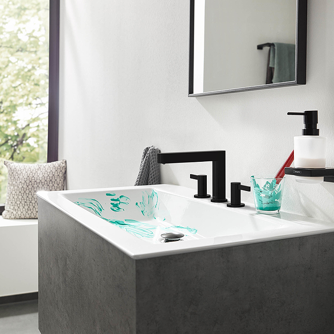 hansgrohe Finoris 3-Hole Basin Mixer 110 with Push-Open Waste - Matt Black - Image 2
