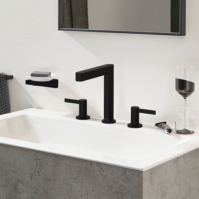 hansgrohe Finoris 3-Hole Basin Mixer 160 with Push-Open Waste - Matt Black - Image 2