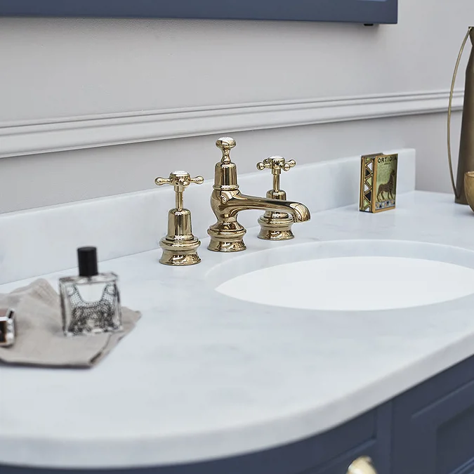 Burlington Gold Claremont Regent 3TH Basin Mixer with Pop-up Waste - Image 2