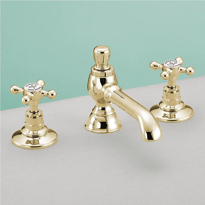 Silverdale Victorian 3 Hole Basin Deck with Pop Up Waste Gold - Image 2