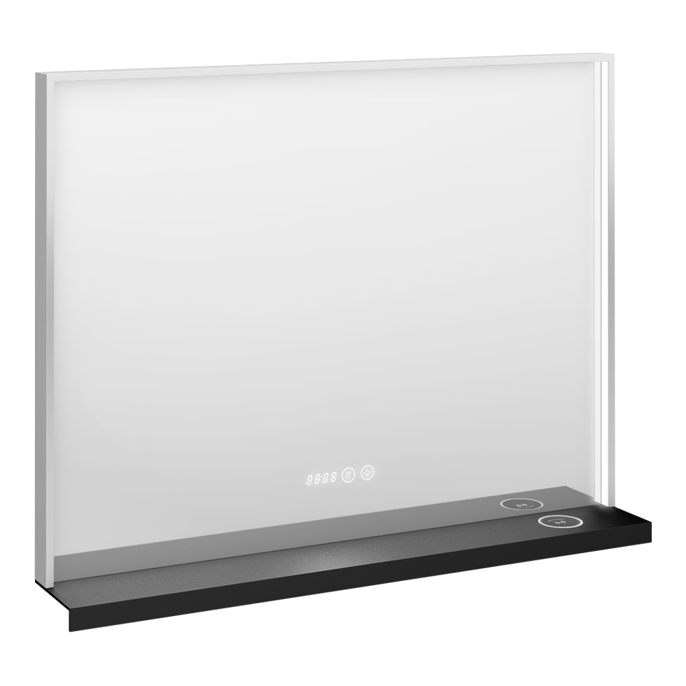 Arezzo 500 x 700 Brushed Brass LED Mirror with Wireless Charging Shelf, Anti-Fog, Touch Sensor and Time Display - Image 5