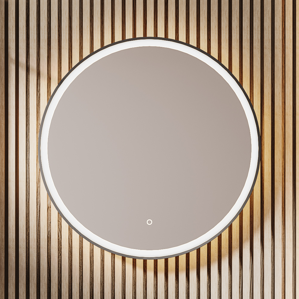 Arezzo Matt Black 600mm Round LED Illuminated Anti-Fog Bathroom Mirror - Image 3