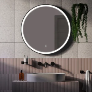 Arezzo Matt Black 800mm Round LED Illuminated Anti-Fog Bathroom Mirror