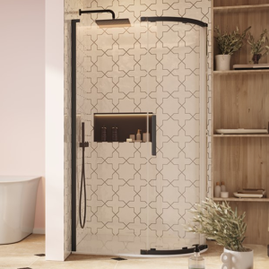 Crosswater Asura 8mm Matt Black Single Door Offset Quadrant Shower Enclosure with Sleek Handle