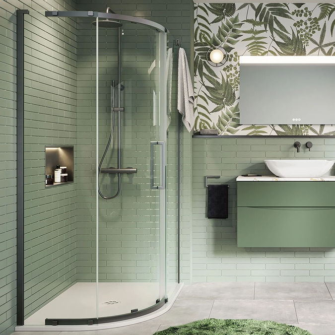 Crosswater Asura 8mm Slate Single Door Offset Quadrant Shower Enclosure with Sleek Handle - Image 2