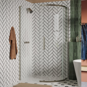 Crosswater Asura 8mm Brushed Stainless Steel Single Door Offset Quadrant Shower Enclosure with Sleek Handle