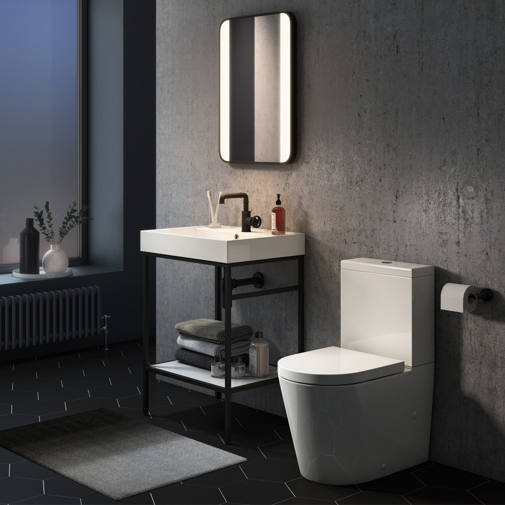 Arezzo Matt Black 500 x 700mm Rectangular LED Illuminated Bathroom Mirror - Image 4