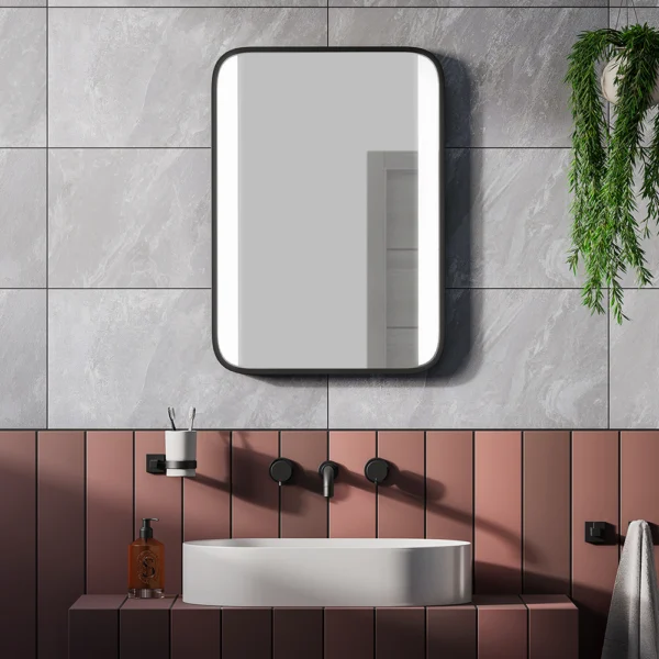 Arezzo Matt Black 500 x 700mm Rectangular LED Illuminated Bathroom ...