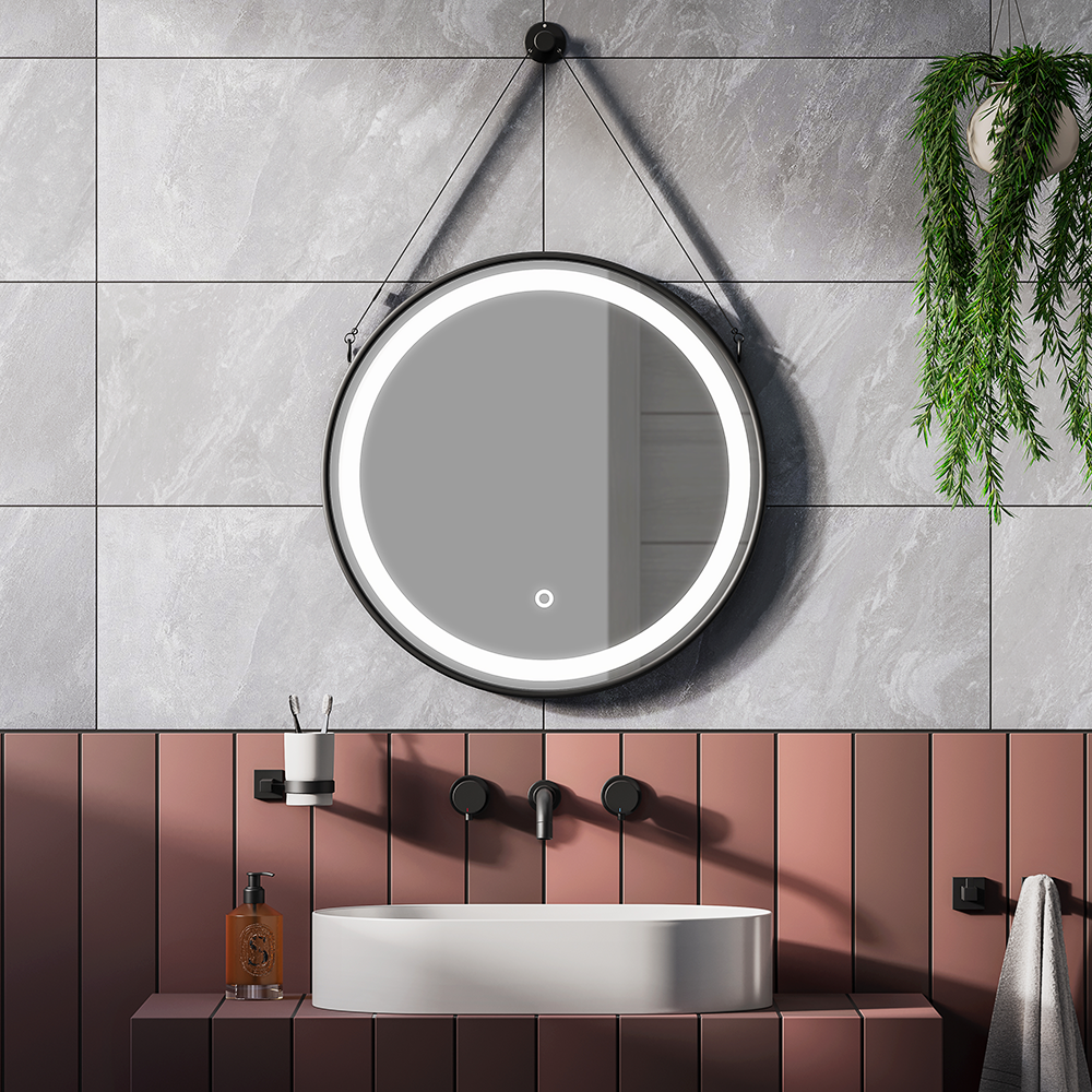 Arezzo Matt Black 600mm Round LED Illuminated Anti-Fog Bathroom Mirror - Image 6
