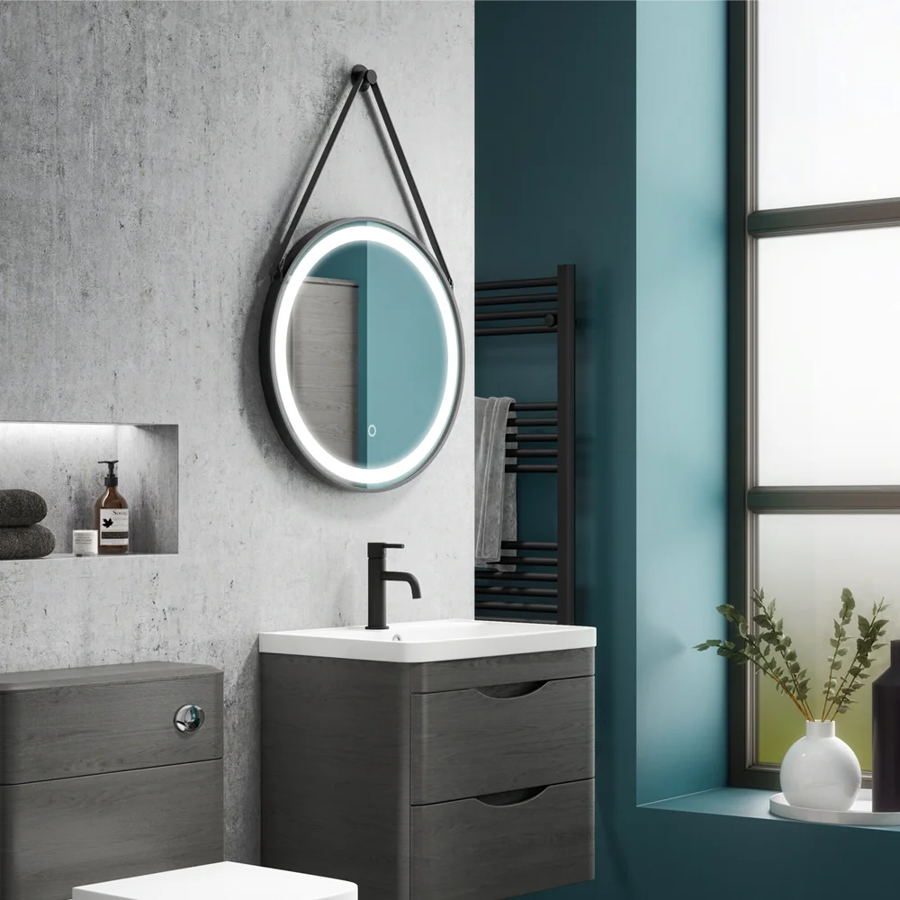Arezzo Matt Black 600mm Round LED Illuminated Anti-Fog Bathroom Mirror - Image 3