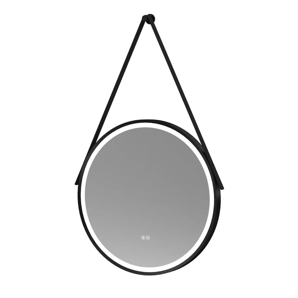 Arezzo Matt Black 600mm Round LED Illuminated Anti-Fog Bathroom Mirror