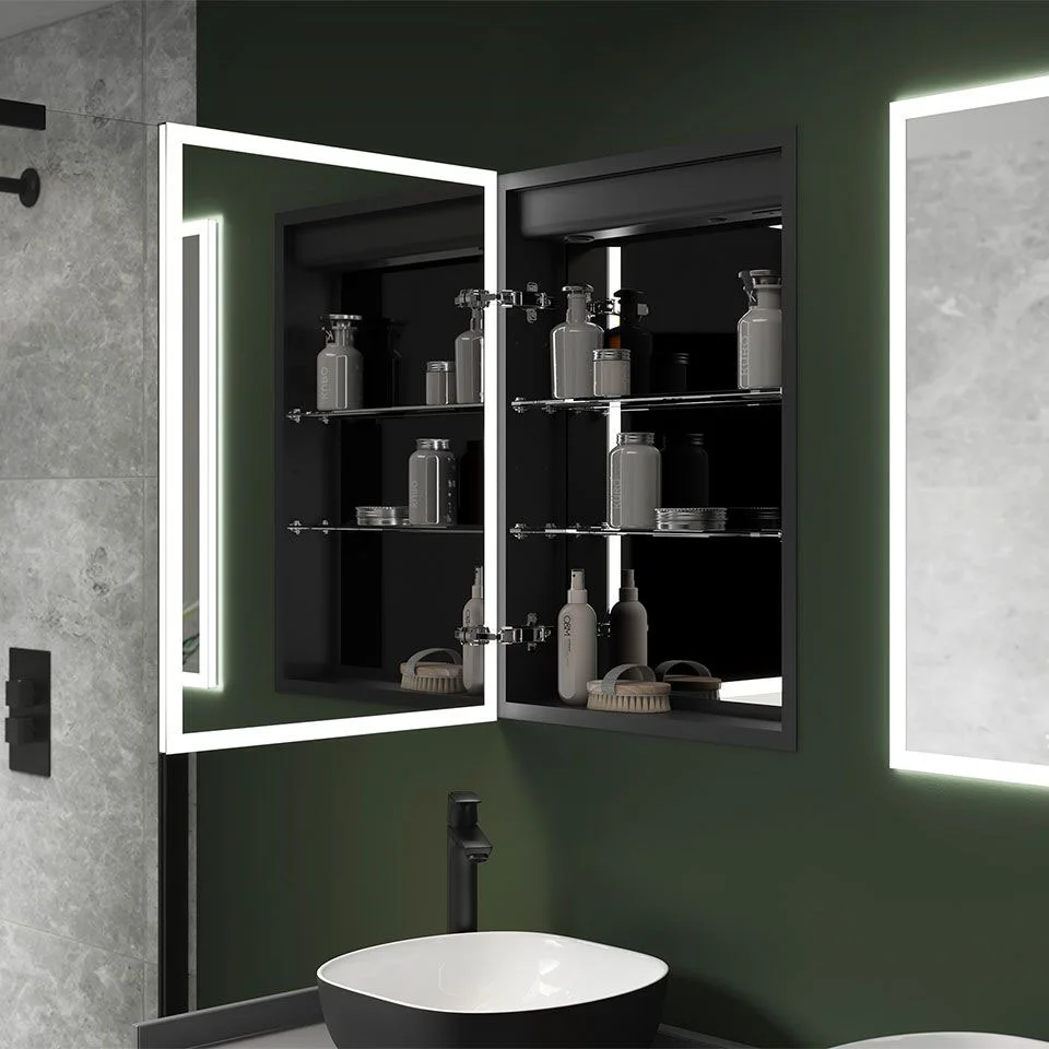 Arezzo 500 x 700mm Recessed LED Illuminated Bathroom Mirror Cabinet with Touch Sensor, Shaver Socket & Anti-Fog - Image 5