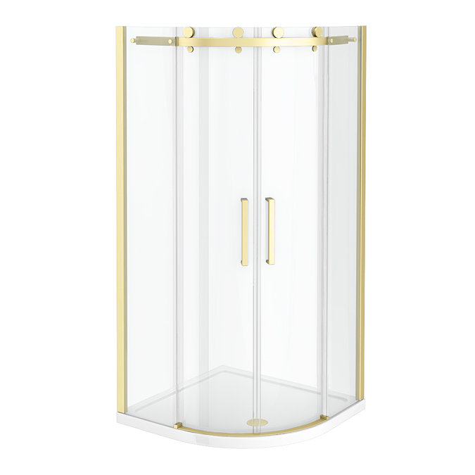 Arezzo Brushed Brass 900 x 900mm Frameless Quadrant Shower Enclosure - Image 3