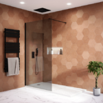 Arezzo Matt Black 1200 x 800 Grey Tinted Glass Wet Room (700mm Screen + Tray)