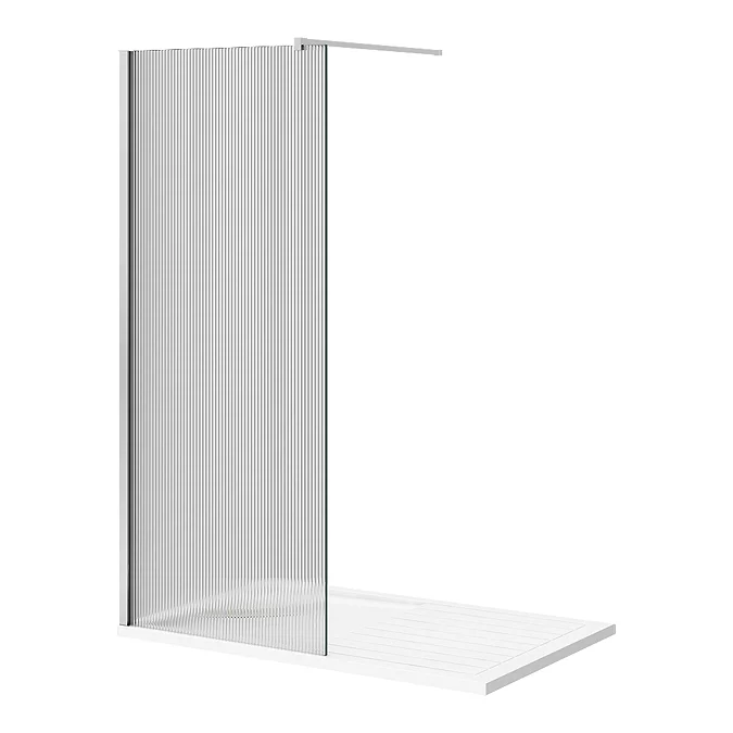 Arezzo 1400 x 900 Fluted Glass Chrome Profile Wet Room (800 Screen, Square Support Arm + Tray) - Image 5