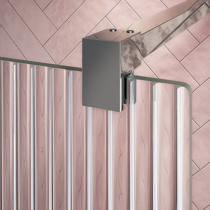 Arezzo 1400 x 900 Fluted Glass Chrome Profile Wet Room (800 Screen, Square Support Arm + Tray) - Image 2