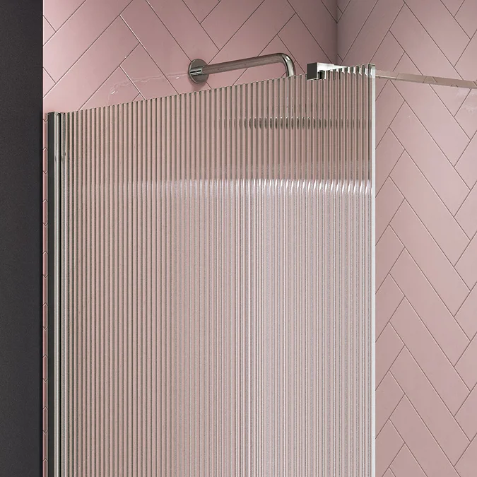 Arezzo 1400 x 900 Fluted Glass Chrome Profile Wet Room (800 Screen, Square Support Arm + Tray) - Image 3