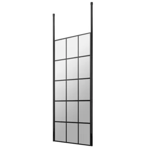 Arezzo Matt Black Grid Free Standing Wet Room Screen with Black Double Ceiling Posts