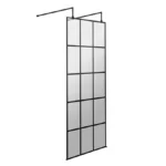 Arezzo Matt Black Grid Free Standing Wet Room Screen with Double Support Arms