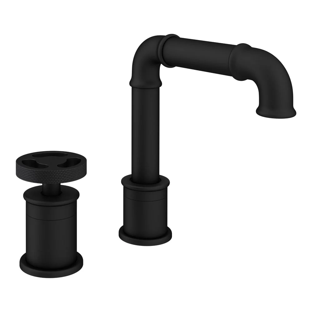 Arezzo Matt Black 2TH Industrial Style Deck Mounted Basin Mixer - Image 2