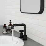 Arezzo Matt Black 2TH Industrial Style Deck Mounted Basin Mixer