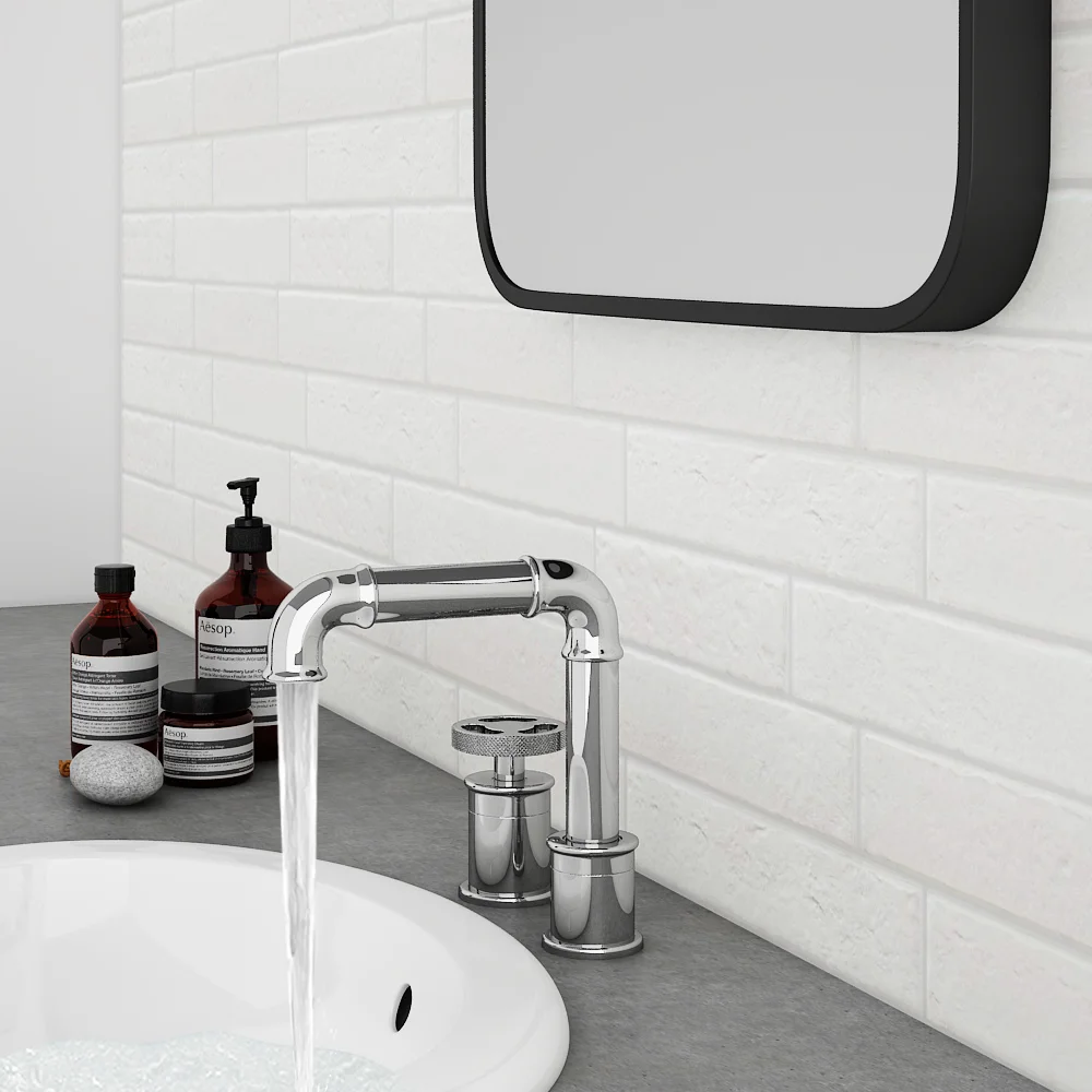 Arezzo Chrome 2TH Industrial Style Deck Mounted Basin Mixer