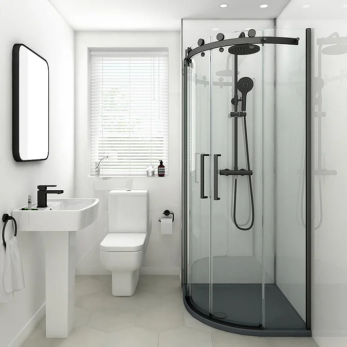 Arezzo Matt Black 800 x 800mm Frameless Quadrant Shower Enclosure - Image 5
