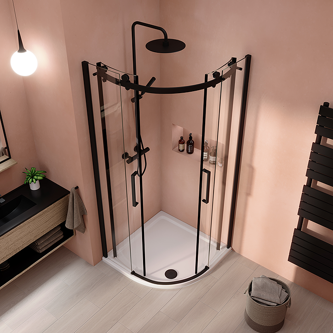 Arezzo Matt Black 900 x 900mm Frameless Quadrant Shower Enclosure - Image 3