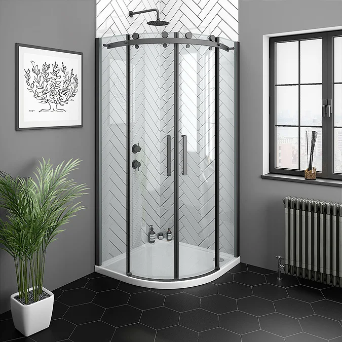 Arezzo Matt Black 800 x 800mm Frameless Quadrant Shower Enclosure - Image 2
