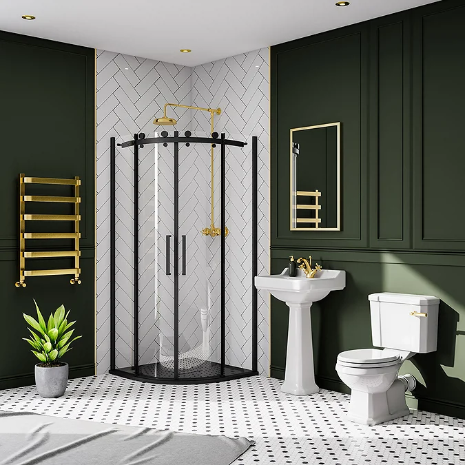 Arezzo Matt Black 900 x 900mm Frameless Quadrant Shower Enclosure with Black Tray - Image 6