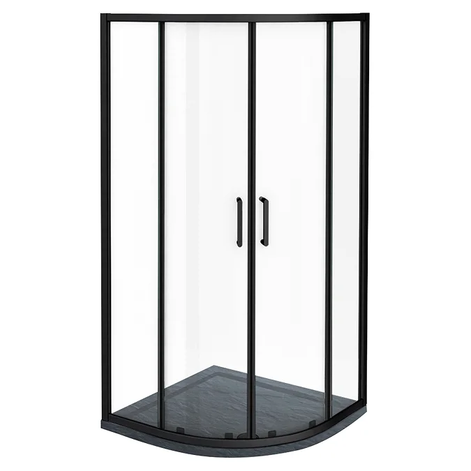Toreno Matt Black 800 x 800mm Quadrant Shower Enclosure + Slate Effect Tray - Image 2