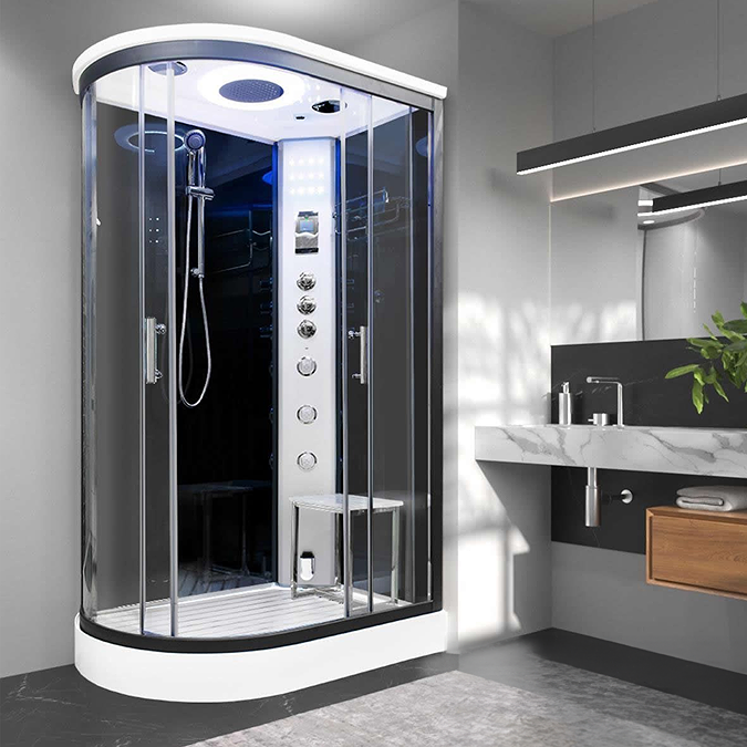 Vidalux Clearwater 1200 x 800 Black Frame Steam Shower