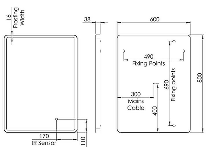 Roper Rhodes Frame 600mm LED Illuminated Rectangular Mirror - Grey - Image 3