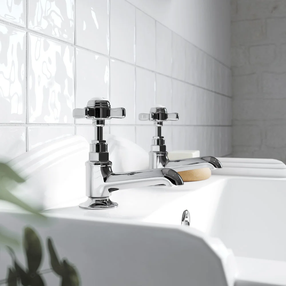 Nuie Traditional Beaumont Long Nose Basin Taps - Chrome - Image 2
