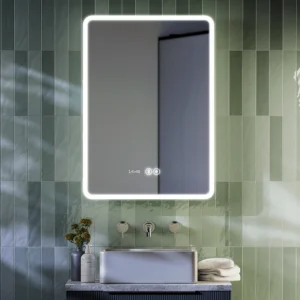 Toreno 500 x 700mm Ambient LED Bluetooth Mirror with Touch Sensor, Dimmer, Anti-Fog, Digital Clock and Shaving Port