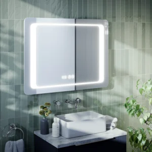 Toreno 800 x 600mm LED Illuminated Mirror with Anti-Fog, Dimmer, Touch Sensor, Time/Temperature Display and Shaving