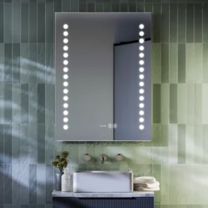 Toreno 600 x 800mm LED Illuminated Mirror with Touch Sensor, Dimmer, Anti-Fog, Digital Clock and Shaver Socket
