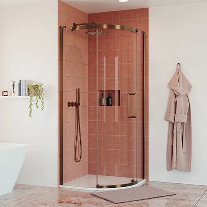Crosswater Optix 10 900 x 900mm Frameless Quadrant Sliding Door Shower Enclosure - Brushed Bronze