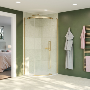 Crosswater Optix 10 900 x 900mm Frameless Quadrant Sliding Door Shower Enclosure - Brushed Brass