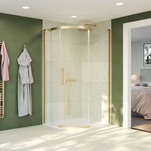 Crosswater Optix 10 1000 x 800mm Frameless Offset Quadrant Sliding Door Shower Enclosure - Brushed Brass