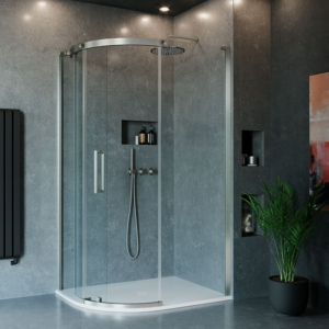 Crosswater Optix 10 1200 x 900mm Frameless Offset Quadrant Sliding Door Shower Enclosure - Brushed Stainless Steel
