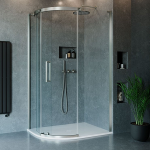 Crosswater Optix 10 1000 x 800mm Frameless Offset Quadrant Sliding Door Shower Enclosure - Brushed Stainless Steel