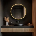 Roxbury Round 800mm Backlit LED Mirror with Demister Pad - Matt Black & Gold