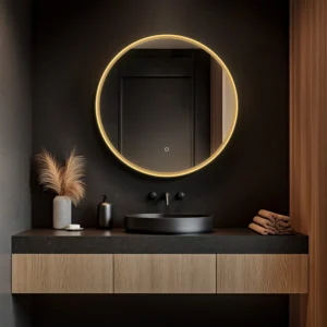 Roxbury Round 800mm Backlit LED Mirror with Demister Pad - Matt Black & Gold