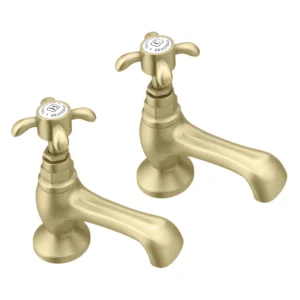 Trafalgar French Crosshead Pillar Basin Taps (Pair) Brushed Brass