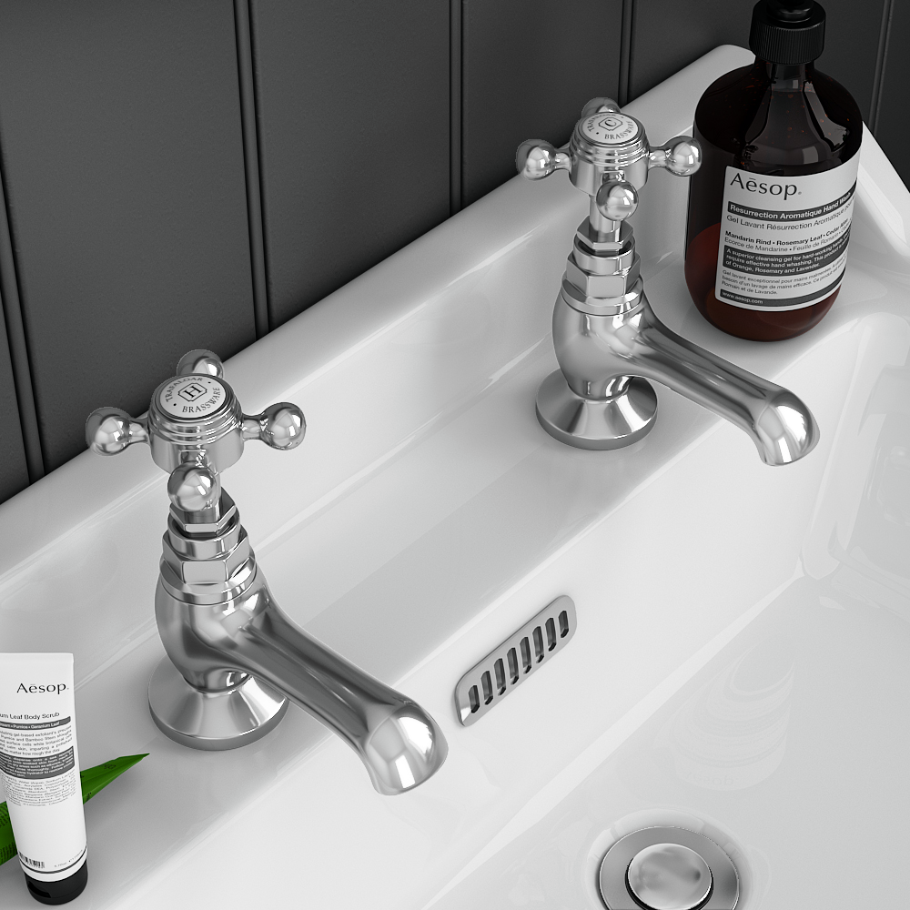 Trafalgar Crosshead Pillar Basin Taps (Pair) Chrome - Image 2