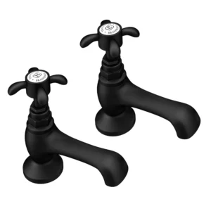 Trafalgar French Crosshead Pillar Basin Taps (Pair) Matt Black