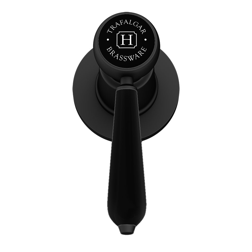 Trafalgar Lever Pillar Basin Taps (Pair) Matt Black with Black Levers - Image 2